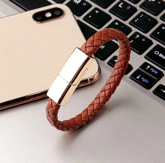 Leather USB Device Charging Cable Bracelet
